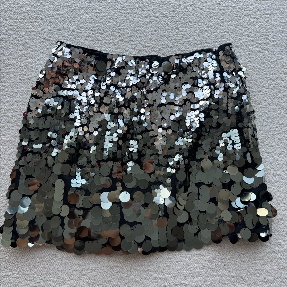 Fashion Nova Silver and Black Sequin Mini Skirt